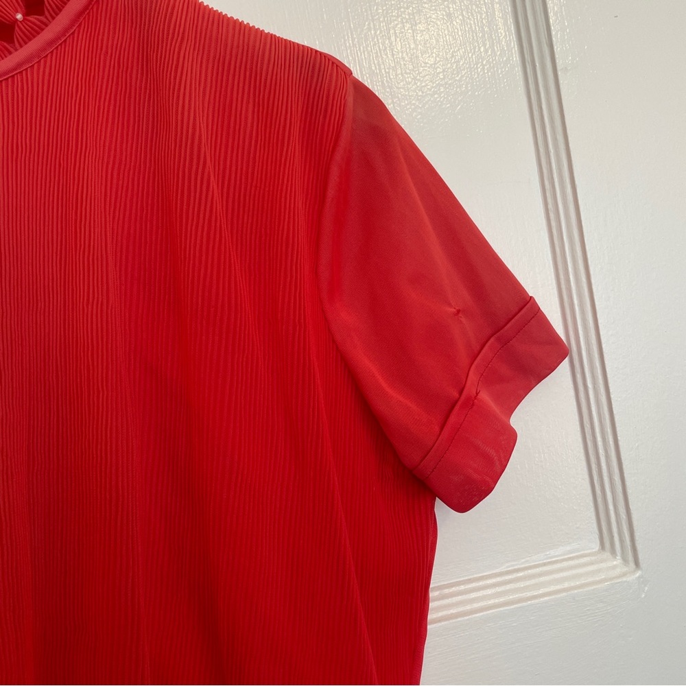 Vintage 1950s Red Pleated Blouse Pearl Collar Finland Short Sleeve Top S - Picture 8 of 12